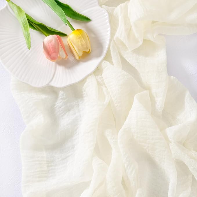 Cheesecloth Table Runner Summer Boho Wedding Shower Party Home Decor | Ivory - Image 3
