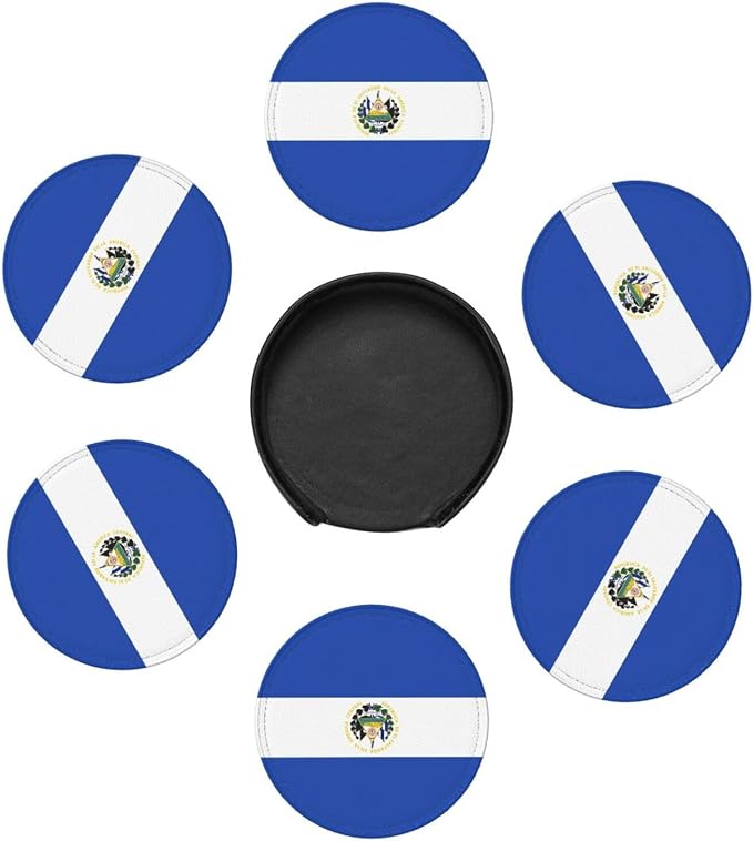 6 Pack El Salvador Flag Leather Coaster - Image 3