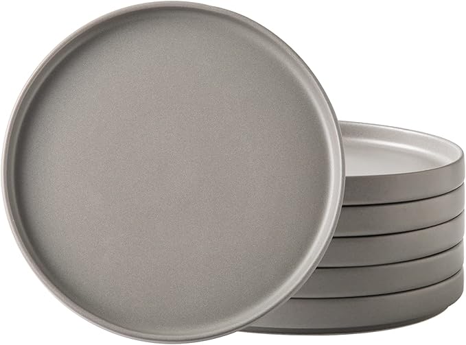 AmorArc Ceramic Plates Set of 6, Matte Glaze 8.0 Inch Dishes Set for Kitchen, Dessert,Salad,Appetizer, Small Dinner Plates, Microwave & Dishwasher Safe, Scratch Resistant, Matte Grey