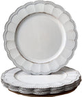 White Antique Charger Plates, 13 Inch Metallic Chargers by Umisriro