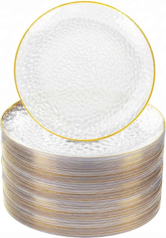 Rubtlamp 60 Pcs Gold Plastic Plates, 10 inch Clear Gold Dinner Plates, Hammer by Rubtlamp