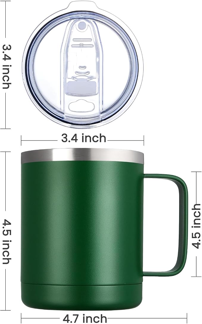 MEWAY 12oz Coffee Mug With Handle and Sliding Lid, Stainless Steel Travel - Image 4