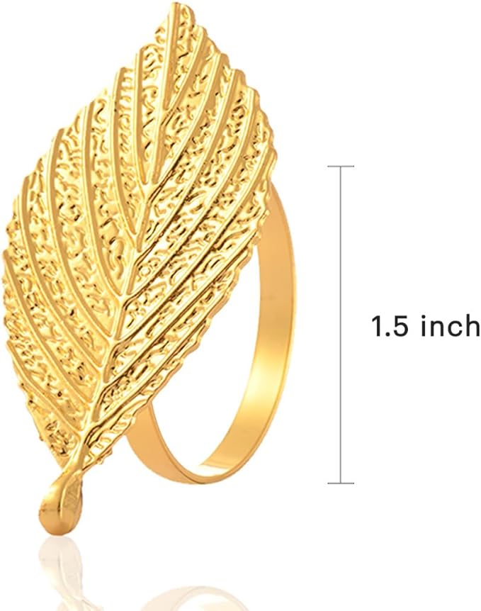 Decozen Set of 12 Gold Napkin Rings in Leaf Design, Festive, Table Decor Setting for Holiday, Wedding, Birthday, Kitchen, Home Decor, Housewarming Gift - Mothers Day Decorations