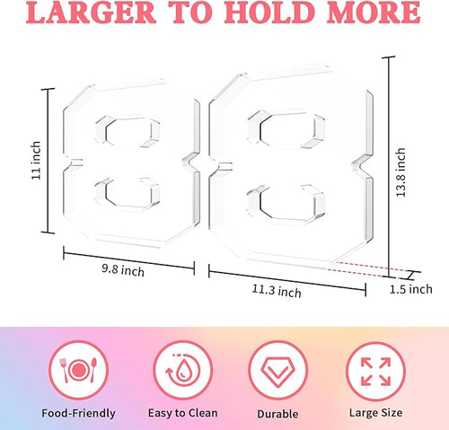 13.8" Acrylic Number Charcuterie Tray, Fillable Number Charcuterie Box for Food, Reusable Serving Cake Candy Dish Display Tray for Birthday Anniversary Party Decoration (Square Number 8)