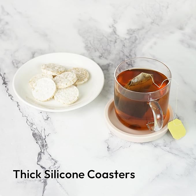 Carrotez Thick Silicone Coasters for Drinks, Round Bulky Cup Coasters for Coffee Table, Desk, Set of 2 - Ivory
