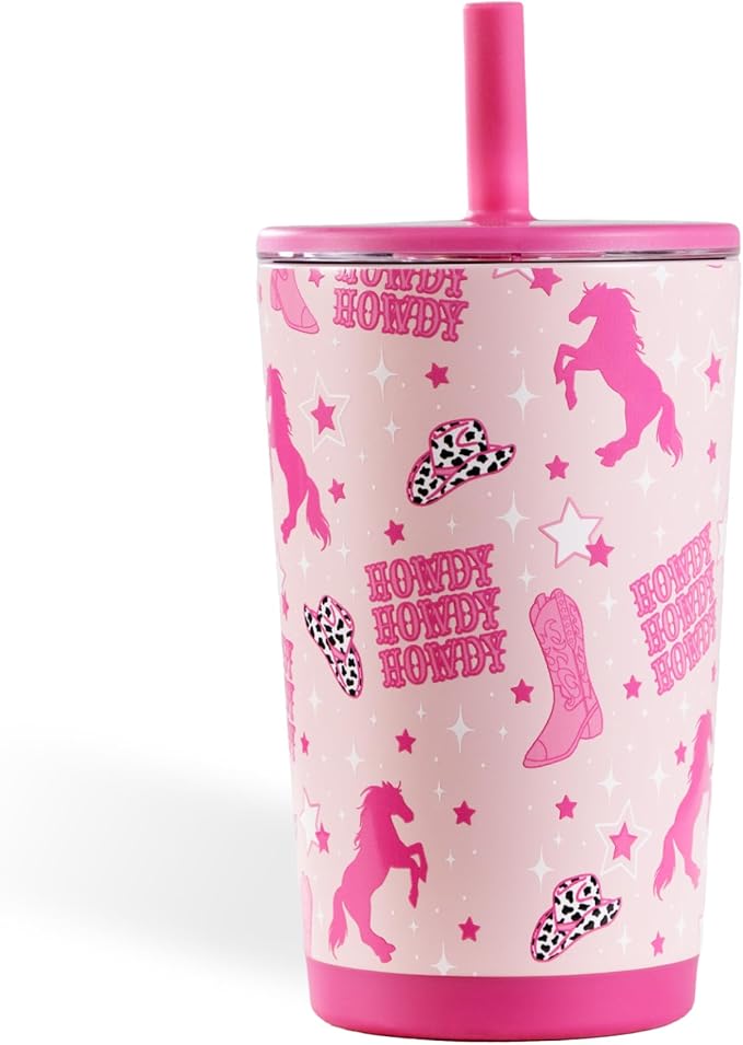 HydroJug Everyday Tumbler 14 oz – Ceramic-Lined Insulated Tumbler with Straw and Soft-Touch Lid, Cup Holder Friendly, Double-Wall Vacuum Insulation, Reusable Travel Cup – Cowgirl