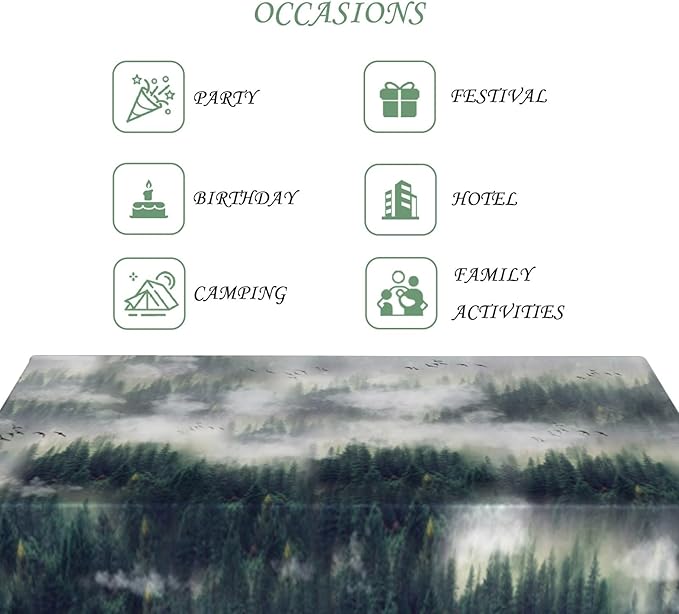 52x70 Inch Nature Rectangular Tablecloth Bird Fog Pine Tree Dreamland Table Cloth Waterproof Durable Table Cover for Holiday Picnic Outdoor BBQ Decor