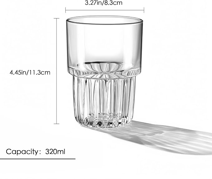 11oz Drinking Glasses Set of 4, Juice Glasses Stackable Tall Glass Mugs - Image 2