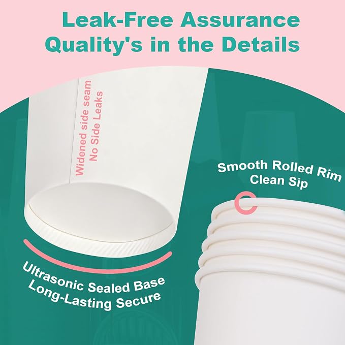 12 oz 100 Pack Disposable Coffee Cups, Bulk White Disposable Paper Cups - Image 4