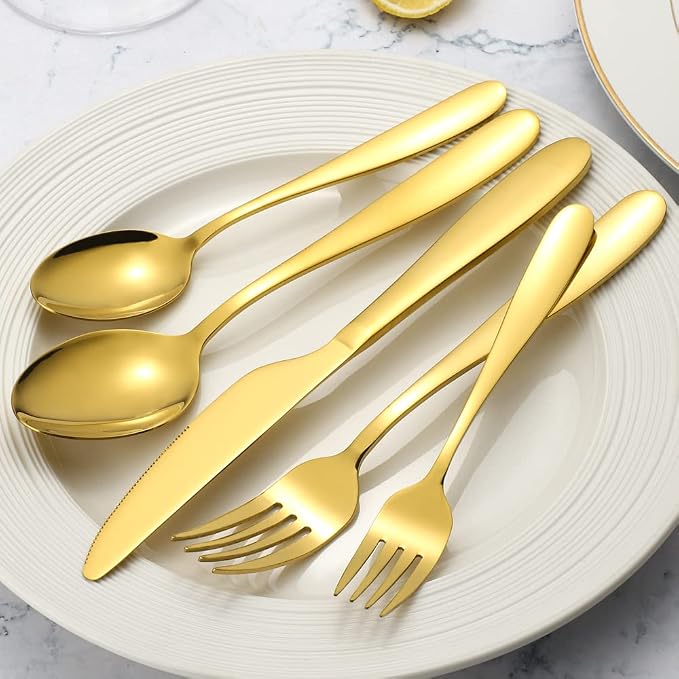 60-Piece Gold Silverware Set, CXJY Stainless Steel Flatware Set - Image 6