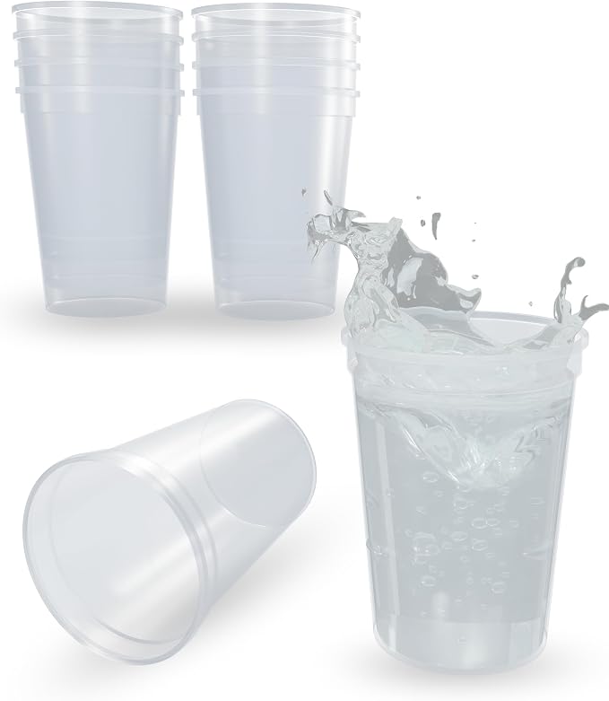 PartyPrints 10 Pack 32 oz Clear Reusable Blank Plastic Cups, Colored Plastic by PartyPrints