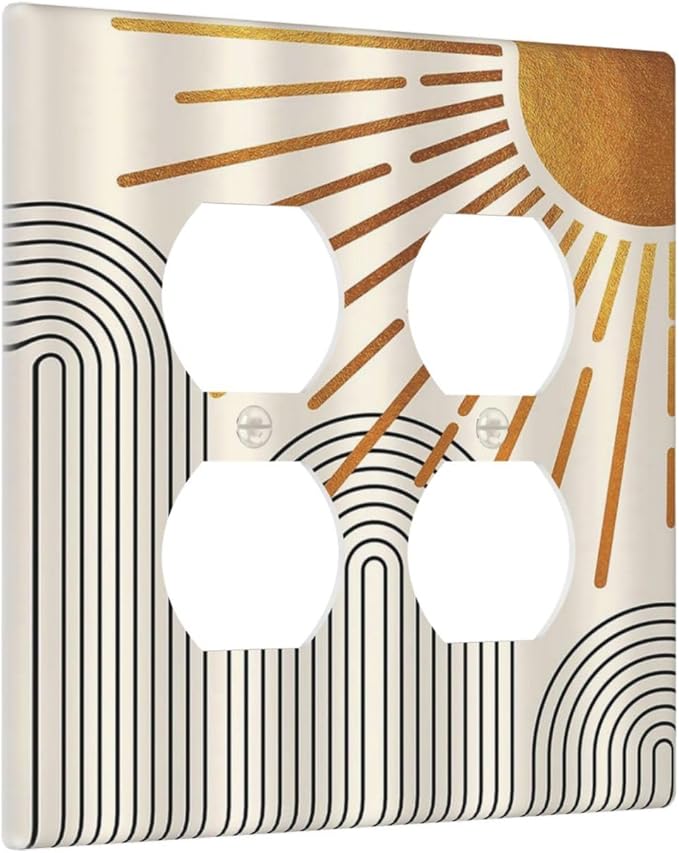 Light Switch Cover Mid Century Boho Sun Beige Minimalist Abstract 2 Gang Decorative SwitchPlates Double Duplex Wall Plates Switch Plates and Outlet Covers for Bathroom Bedroom Decor