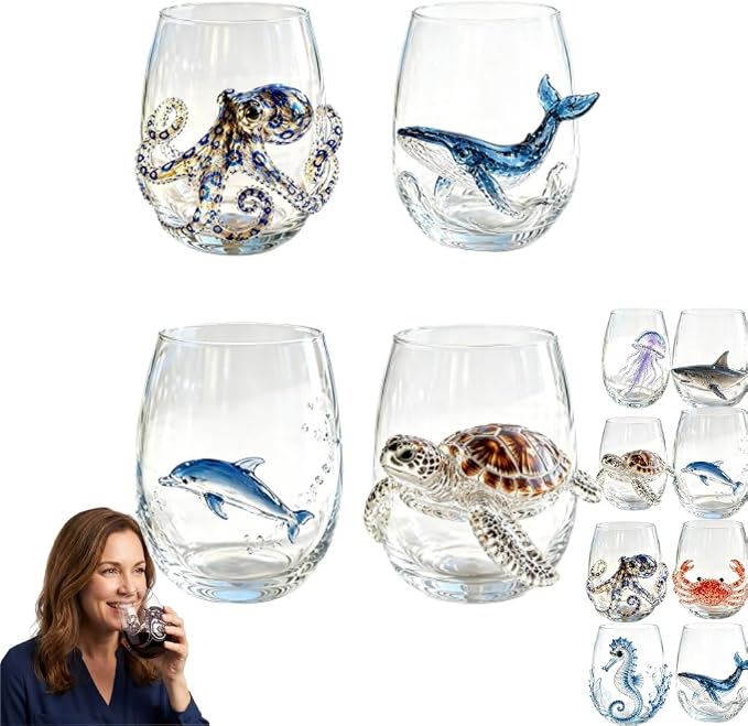 Artisanal Blue Ringed Octopus Glassware, 3D Ocean Glass Wine Glass，Set1 | by Unknown