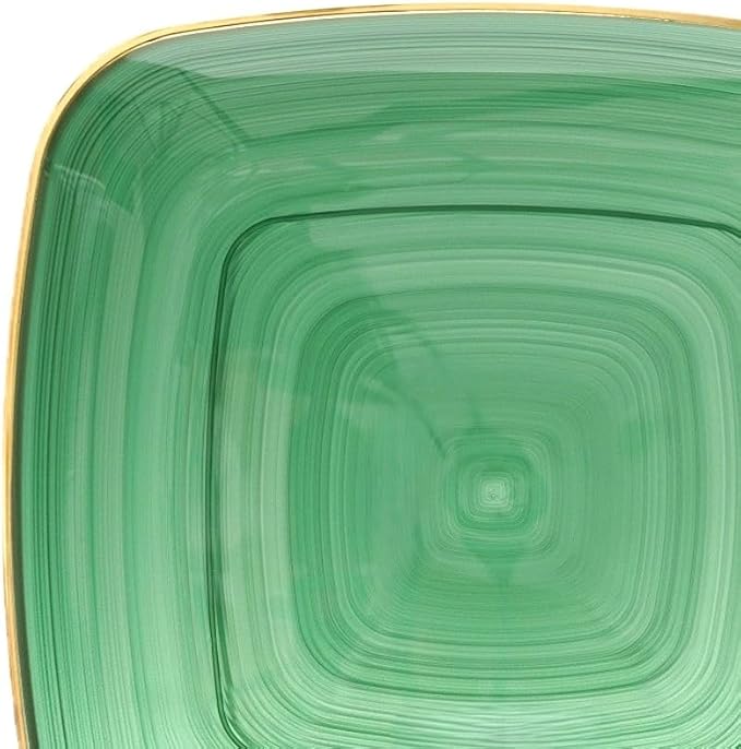 " OCCASIONS " 120 Plates Pack,(60 Guests) Premium Wedding Party Disposable Plastic Plates Set -60 x 10'' Dinner + 60 x 7'' Salad/Dessert (Belize Square in Green & Gold)
