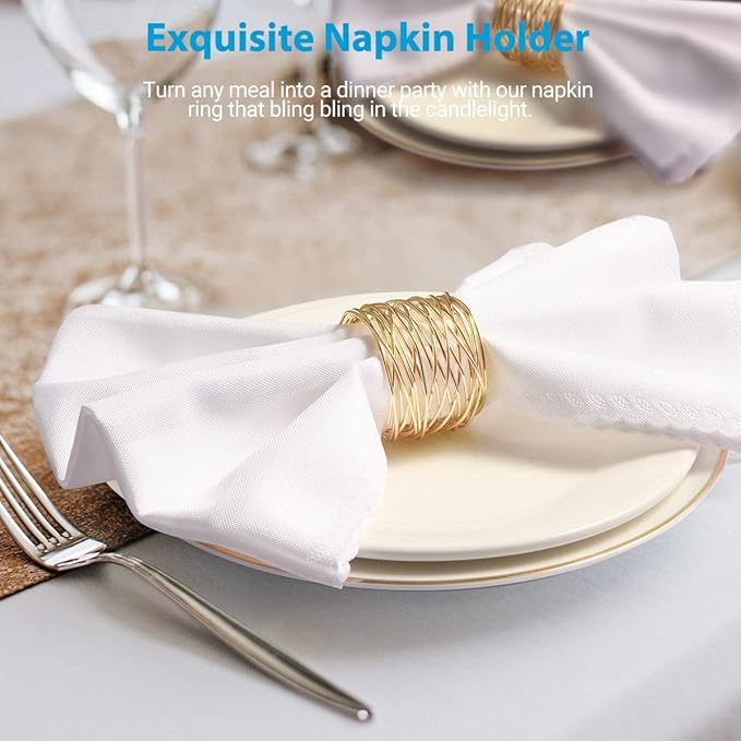 Twisted Wire Mesh Napkin Rings Holders Décor Dinner Party Wedding Christmas Gathering (Gold 12pcs)