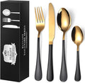 24 Piece Black and Gold 18/0 Flatware Utensil Set by Unknown
