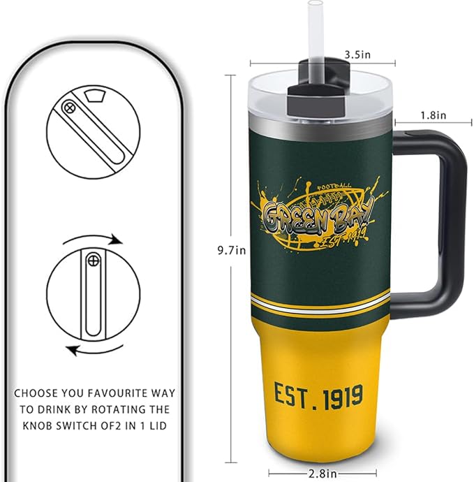 Green 30 oz Tumbler with Handle and Straw,Car cup,Coffee Mug,100% Leakproof Insulated Tumbler with Lid and Straw,Made of Stainless Steel,Cup Holder Friendly Base,Classic Collection Gifts for Fans
