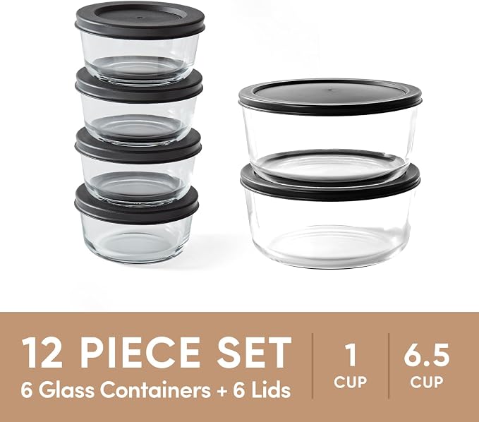 12-Piece Glass Food Storage Containers Set | 1-Cup & 6.5-Cup, Leakproof | - Image 3