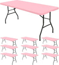 10 Pack Fitted Tablecloth for 6 Foot Rectangle Tables, Pink Elastic Outdoor Picnic Table Cover, Washable Stretch Folding Table Cloths 6 ft for Camping Party Patio Kitchen Banquet, 30" W x 72" L