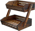 Dorhors Fruit Basket for Kitchen, 2 Tier Fruit Bowl,Kitchen Counter Organizer,Wooden Vegetable Holder for Countertop,Bread Storage Basket Stand