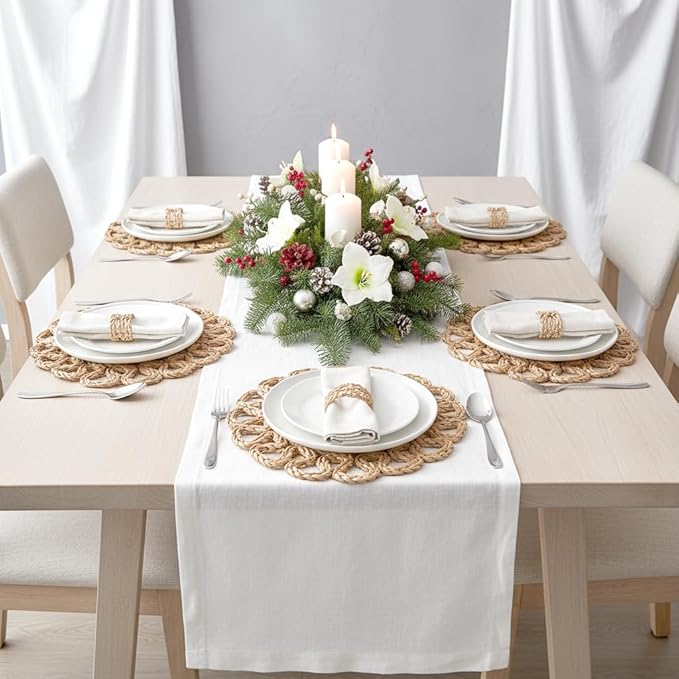 13.8" Corn Husk Woven Round Placemats Set of 4 - Wicker Boho Farmhouse Placemats - Rattan Table Mats Like Water Hyacinth for Dining Table, Wedding, Home, Christmas, Party