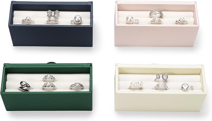 Oirlv Travel Rings Storage Box: Compact Multi-Ring Organizer Case, Premium Leather & Velvet Lined for Tangle-Free Protection, Portable Jewelry Case for Weekend Trips & On-the-Go(Green)