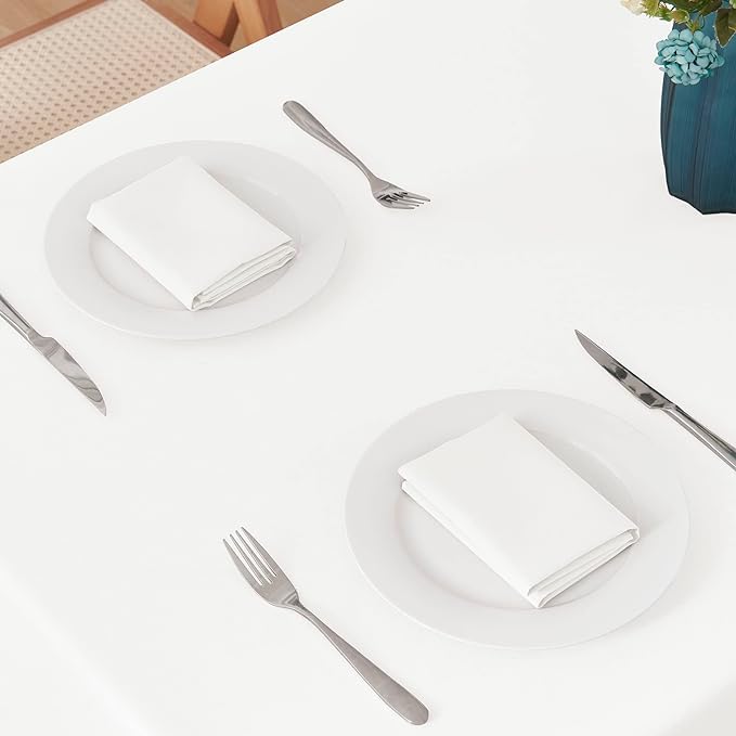 2 Pack Rectangle Tablecloth, 60x84 inch, Water Resistant Wrinkle Free Linen Textured Table Cloth Washable, Decorative Fabric Table Cover for Dining, Party and Camping, White