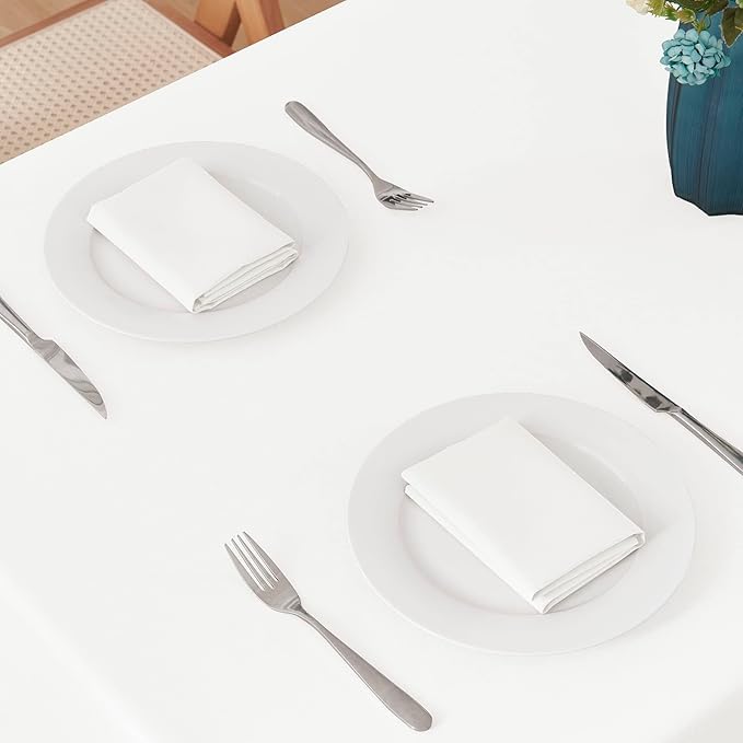 2 Pack Rectangle Tablecloth, 52x70 inch, Water Resistant Wrinkle Free Linen Textured Table Cloth Washable, Decorative Fabric Table Cover for Dining, Party and Camping, White