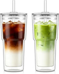 KEMORELA 2PCS 20oz Clear Double Wall Glass Cups by KEMORELA