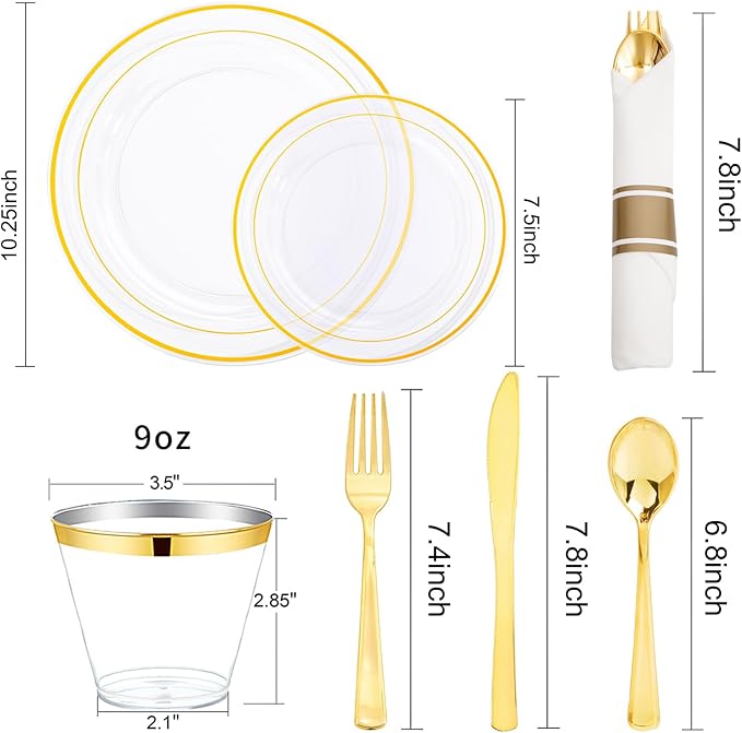 WELLIFE 350PCS Clear-Gold Plastic Plates - Image 2