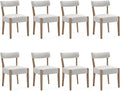 Dining Chairs,8 Pack Mid-Century Modern Wooden Kitchen Chairs with Linen Upholstery - Low-Back Woven Design for Kitchen & Dining Room,Beige Fabric
