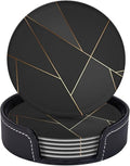 6 Pcs Black Gold Trim Pattern Leather Coasters by CAPVKING