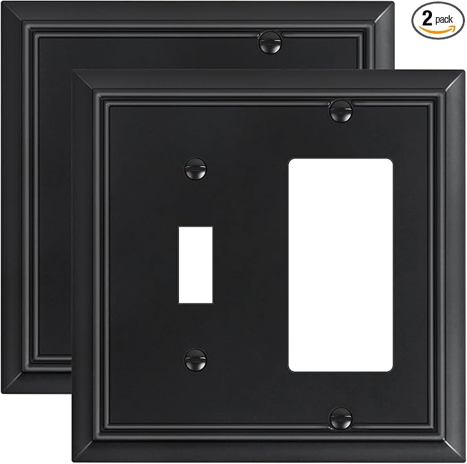 2-Pack Combo Toggle/Decorator Light Switch Cover Plate, Matte Black Decorative Electrical Outlet Covers, Durable Natural Bamboo Fiber Switch Plates and Outlet Covers, Corrosion Resistant