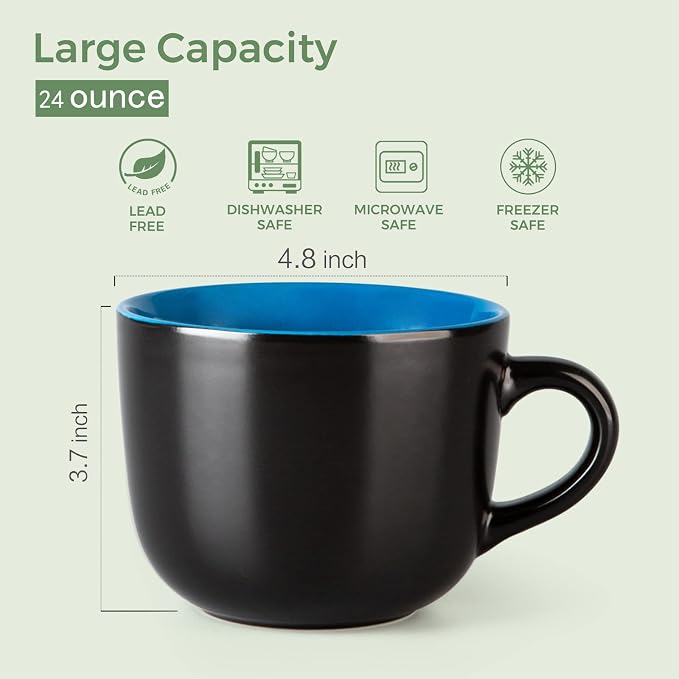 AmorArc 24 oz Soup Mugs with Handles, Jumbo Ceramic Bowls Mugs Set with handles - Image 3