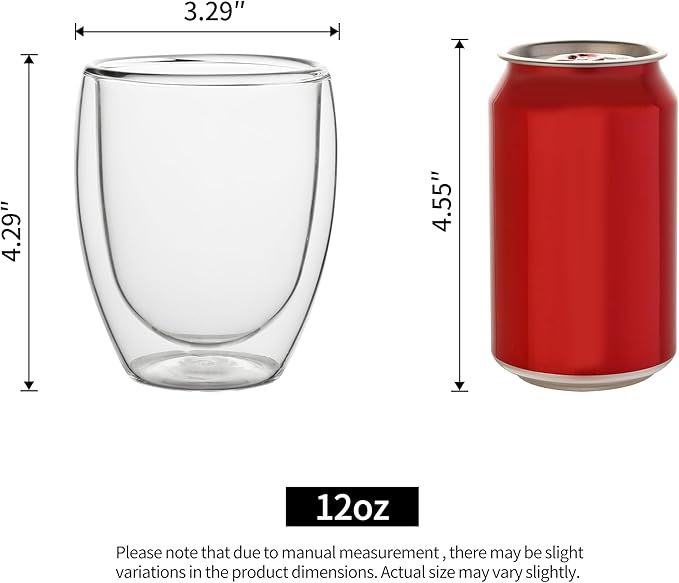 NIRA.Z 4 Pack 11.6oz/343ml Double Wall Glass Coffee Mugs, No Hole Bottom - Image 2
