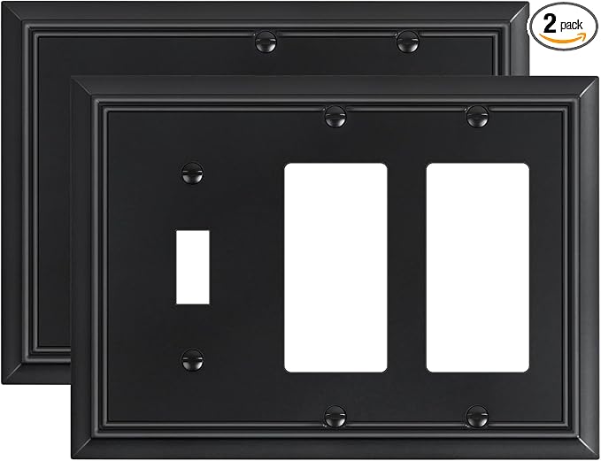 2-Pack Combo Toggle/Double Decorator Outlet Cover Plate, Black Decorative Switch Plates and Outlet Covers, Durable Natural Bamboo Fiber Wall Plates for Electrical Outlets, Receptacle, GFCI Outlet