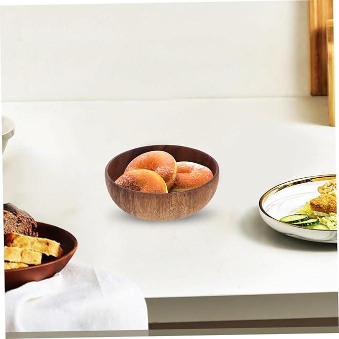 2Pcs Acacia Small Serving Bowl Set Flat Bottom Bowls for Salad and Dessert Smooth Finish for Entertaining and Everyday Use