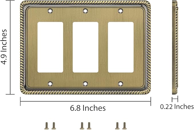Henne Bery Rope Edge Decorative Wall Plate Switch Plate Outlet Cover (Triple Decorator, Antique Brass)