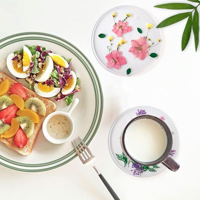 Drink Coasters Flower Cup Mat-Epoxy Resin Coasters with Colorful Natural Floral Reusable Round Kitchen Utensils for Dining Cups (Set of 4) (4, BD0001)