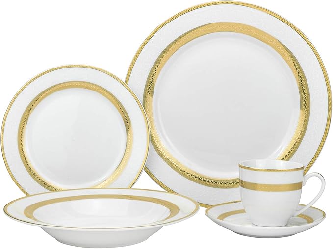 20-pc Luxury Dinnerware Set w/ 24K Gold Ornament, HQ Dining Tableware Service for 4 (093)
