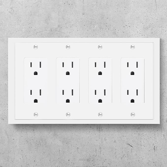 Henne Bery Modern Edge Decorative Wall Plate Switch Plate Outlet Cover, Durable Solid Zinc Alloy (Quad Decorator, White)