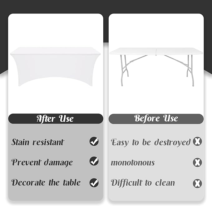 HAISIWLKJ 3 Pack Table Cloth 6ft White Tablecloths for Rectangle Folding Table Spandex Fitted Stretch Cover Wrinkle Resistant Washable for Party, Wedding, Banquet, Festival