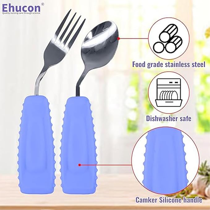 Adaptive Utensils Set for Hand Tremors,Arthritis and Parkinsons -Weighted Silverware with Non-Slip Handle to Easy Grip,Eating Flatware for Elderly Use (Left Hand 1fork+1spoon=1set,Purple)