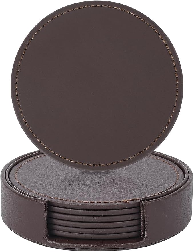 6PCS PU Leather Coasters for Table Protection 4 Inch Round Drink Cup Holders - Image 6
