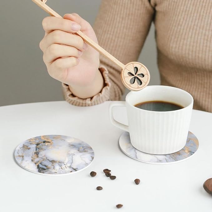 White Gray Gold Marble Coasters Set of 6 Coasters - Image 6