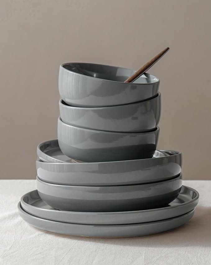 Famiware Milkyway 16-Piece Stoneware Plates and Bowls, Dark Gray | Dinnerware - Image 4