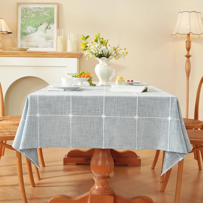 Zobesta Blue Table Cloth Rectangle Table 60 x 84 Inch, Cotton Blue Linen Gingham Tablecloth Rectangle Boho Tablecloth for Outdoor, Party, Holiday, Picnic, Dining