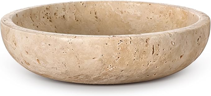 LemonRoad Travertine Decorative Bowl 7.8"x 2" Marble Round Stone Bowl for Entryway Key, Fruit, Kitchen Counter, Dining Table Centerpiece, Office Decor(Beige)