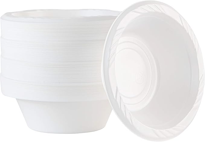 100 Count Disposable 5 ounce White Plastic Dessert Bowls