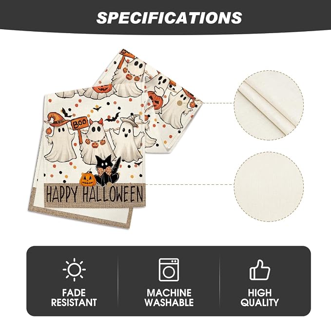 Artoid Mode 210 GSM Halloween Table Runner 13x60 Inch Home Party Decor | Beige - Image 5